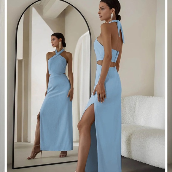 NWT Commense Crisscross Cutout Halter Split Knit Long Dress size large - Picture 1 of 8